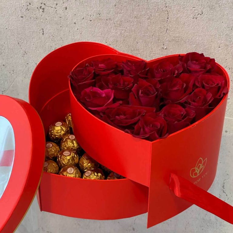 Heart Shaped Red Flowers Chocolate Box