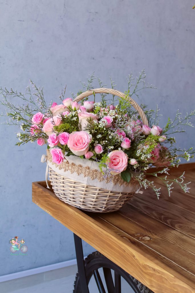 Basket of pink flowers