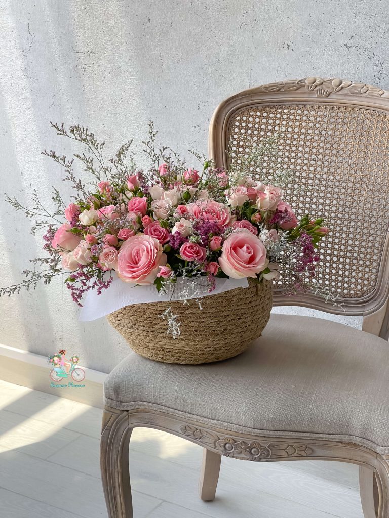 Basket of pink flowers